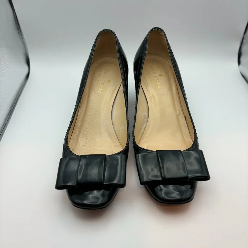Kate Spade Dijon Black Patent Bow Heels 6.5